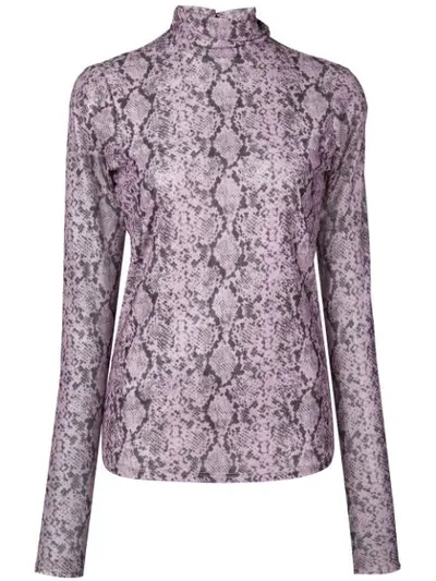 Cinq À Sept Python-print Long-sleeve Turtleneck Sweater In Sea Fog