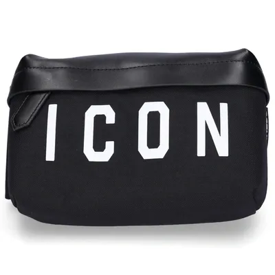 Dsquared2 Men Belt Bag Bum Bag Calfskin Canvas Logo White Black