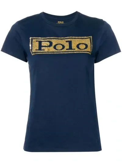 Polo Ralph Lauren Sequinned Blue Cotton T-shirt