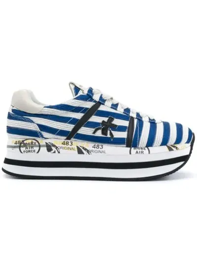 Premiata Beth 2988 Striped Canvas Sneakers In Blue