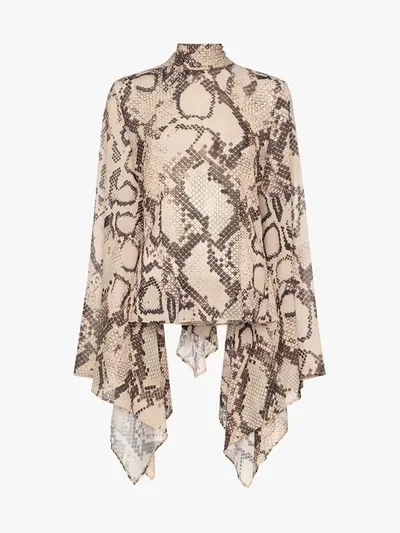 Solace London Ali Snakeskin-print Blouse In Brown