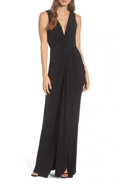 Katie May Leo Twist Front Column Gown In Black