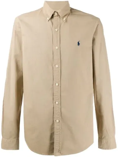 Ralph Lauren Embroidered Logo Shirt In Neutrals