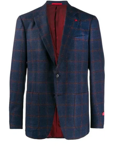 Isaia Check Fitted Blazer In Blue