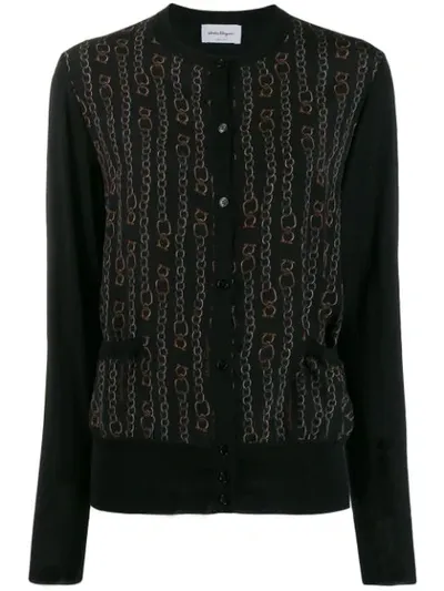 Ferragamo Chain Print Cardigan In Black