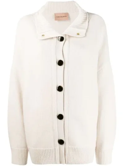 Yves Salomon High Neck Cardigan In White