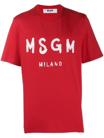 Msgm Printed Logo T-shirt In Red