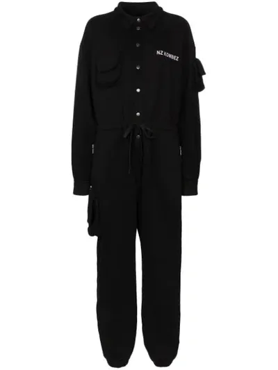 Natasha Zinko Logo-print Cotton-blend Jersey Jumpsuit In Black