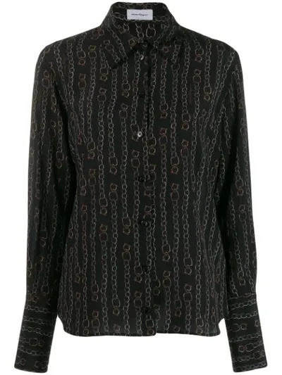 Ferragamo Printed Shirt In Black