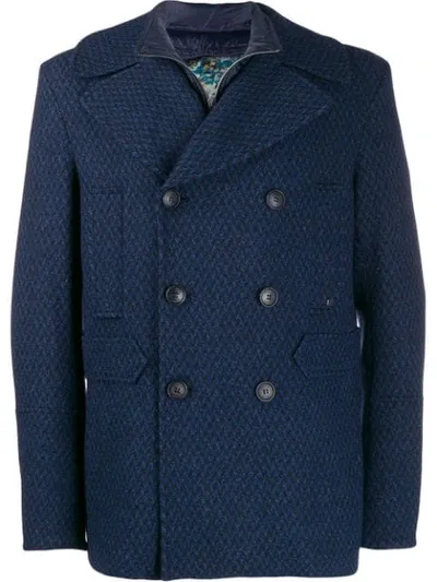 Etro Double-breasted Wool Coat In Blue