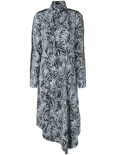 Proenza Schouler Zebra Print Long Sleeve Scarf Dress In Black