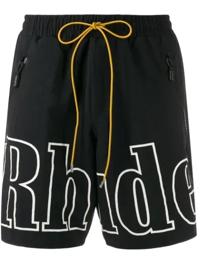 Rhude Wide-leg Logo-print Nylon Drawstring Shorts In Black