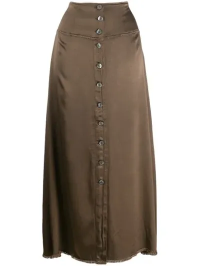 Raquel Allegra Button Up Straight Skirt In Green