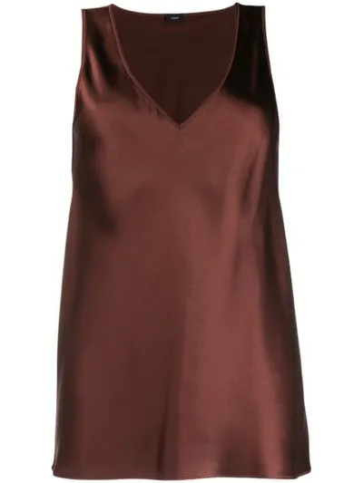 Joseph Meg V-neck Silk Top In Brown