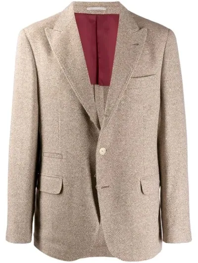 Brunello Cucinelli Classic Tweed Blazer In Brown