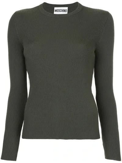 Moschino Ribbed Sweater With Tulle Inset In Military Green