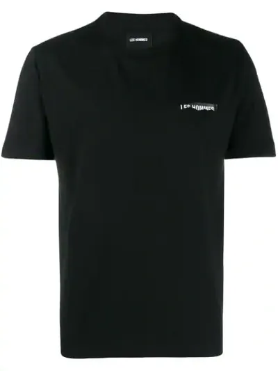 Les Hommes Distressed Logo Patch T-shirt In Black