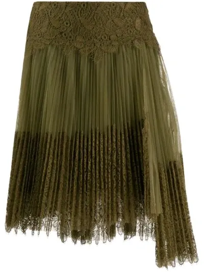 Ermanno Scervino Pleated Lace Midi Skirt In Green