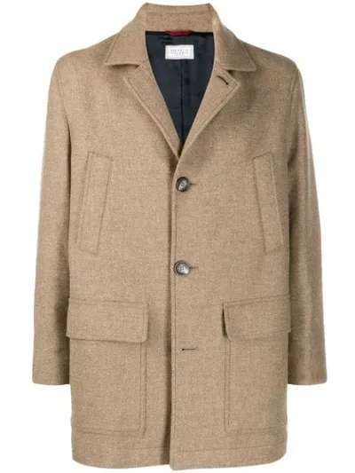 Brunello Cucinelli Short Single Breasted Coat In Neutrals