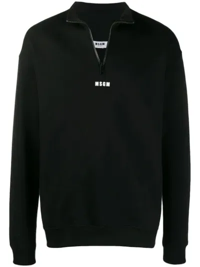 Msgm Funnel Neck Logo Sweatshirt In Black