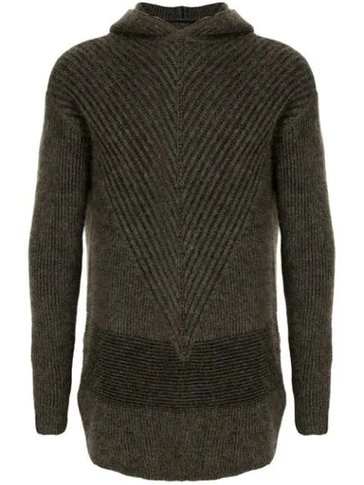 Rick Owens Ribbed Knit Hoodie In Brown