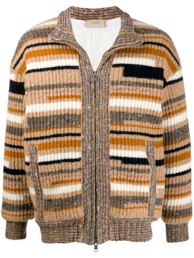 Maison Flaneur Striped Knit Cardigan In Neutrals