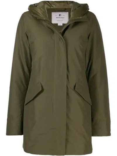 Woolrich Hooded Parka Coat In Green