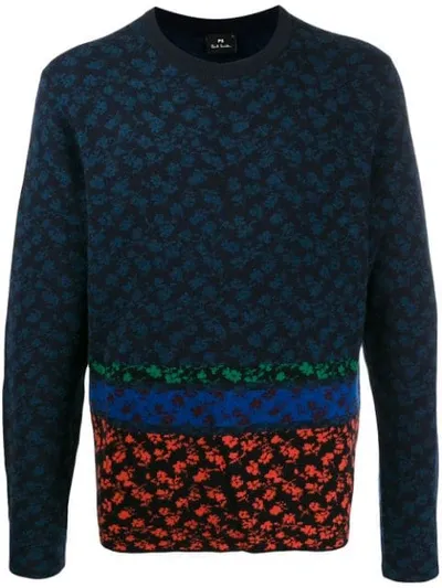 Ps By Paul Smith Patterned Long Sleeve Jumper In Blue