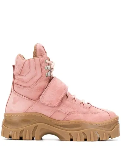 Msgm Chunky Strap Sneaker Boots In Pink