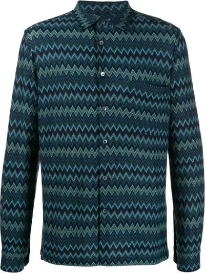 Missoni Zigzag-patterned Knitted Wool-blend Shirt In Blue