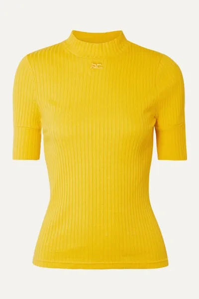 Courrèges Geripptes Rollkragenoberteil In Yellow