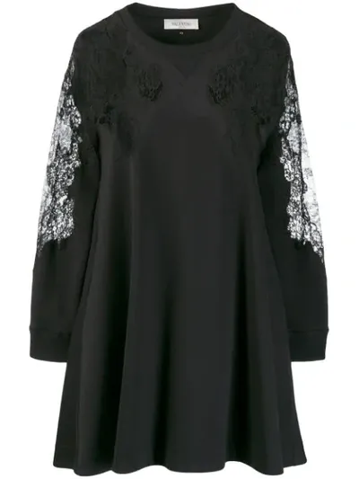 Valentino Asymmetric Lace Embellished Flared Dress In Black