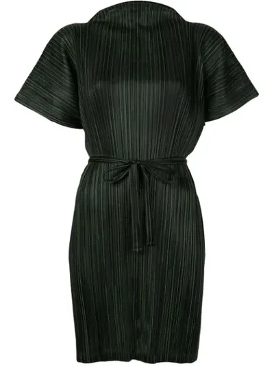 Issey Miyake Pinstripe Belted Tunic In Black