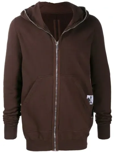 Rick Owens Drkshdw Longline Zip Front Hoodie In Brown