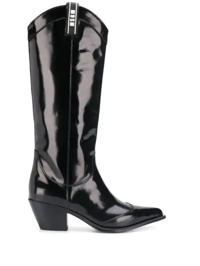 Msgm Patent Knee High Boots In Black