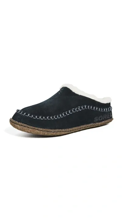 Sorel Falcon Ridge Ii Faux Fur-lined Suede Slipper Shoes In Black