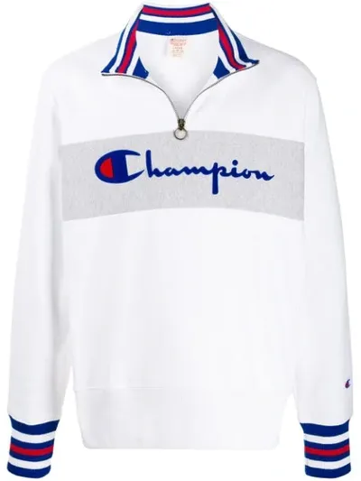 Champion Zipped Logo Sweater In White