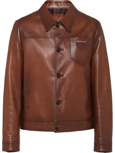 Prada Waxed Overshirt Jacket In Brown