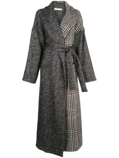 Oscar De La Renta Multiprint Wool-silk Oversized Coat In Black