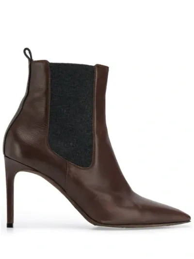 Brunello Cucinelli Pointed Toe Ankle Boots In Brown