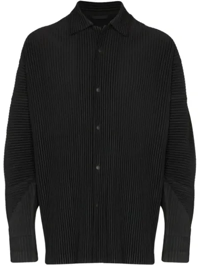 Issey Miyake Micro-pleated Long-sleeve Shirt In Black