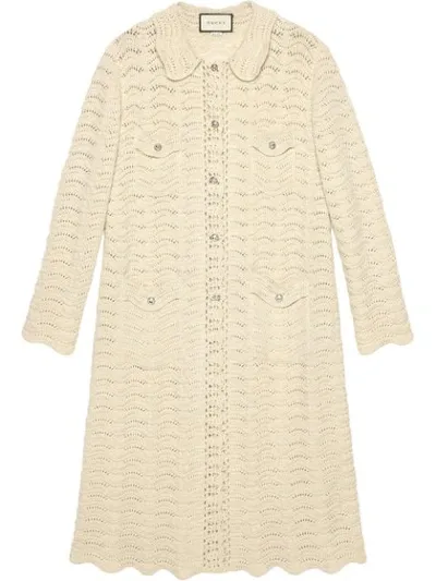 Gucci Oversize Crochet Wool Cardigan In White