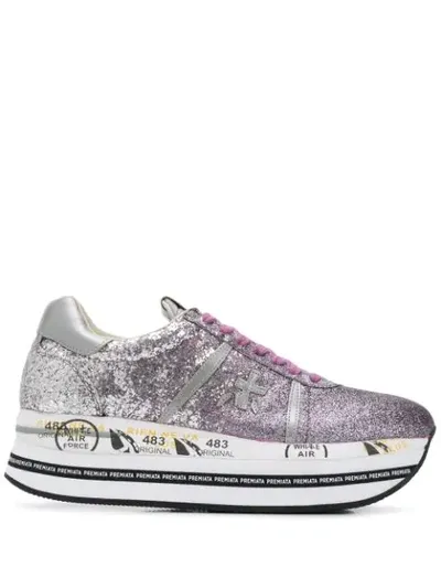 White Premiata Glitter Platform Sneakers In Metallic