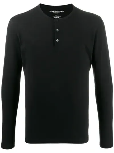 Majestic Button-placket Sweater In Black