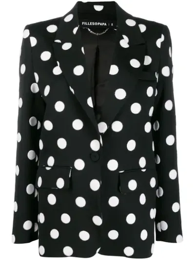 Filles À Papa Tailored Polka Dot Viscose Blend Jacket In Black