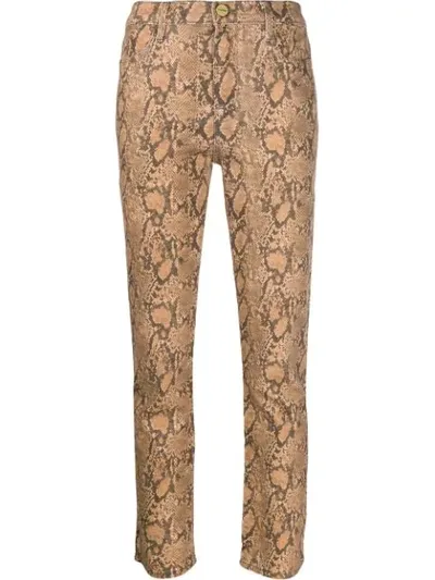 Frame Snakeskin-effect Jeans In Brown