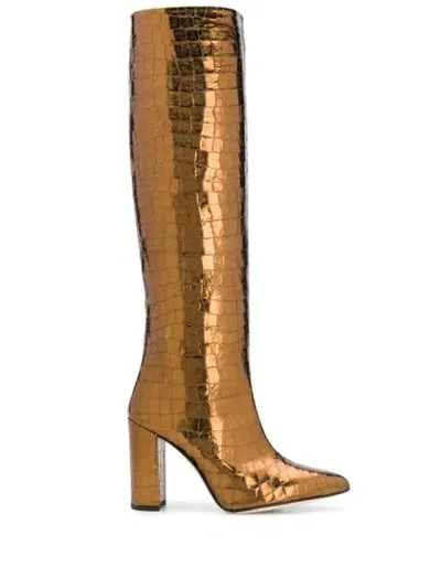 Paris Texas Glossy Crocodile-effect Boots In Gold