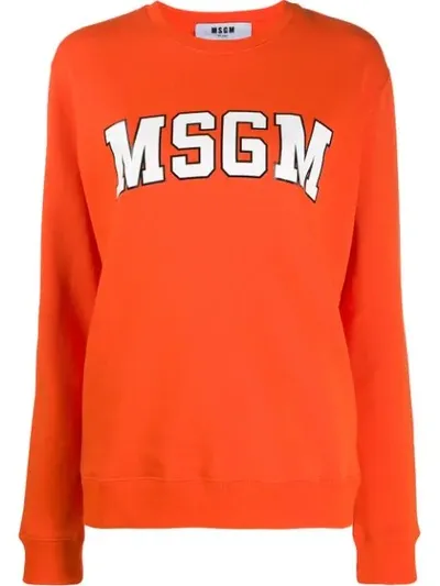 Msgm College Logo Print Sweater In Orange