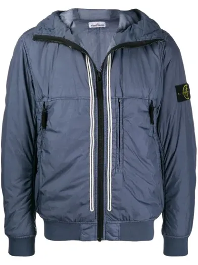 Stone Island Hooded Zipped Coat In Blue