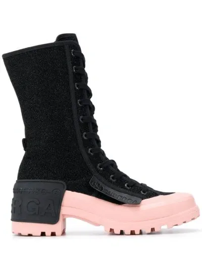 Marco De Vincenzo X Superga Rubber Patch Lace-up Boots In Black